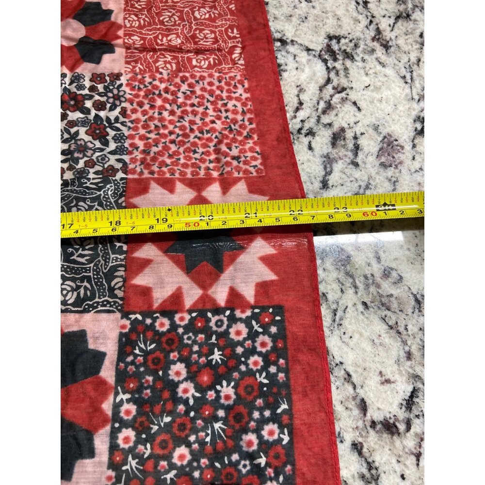 Vintage Patchwork Quilt Print Square Scarf Red Cottagecore Boho Country Western - Picture 7 of 7